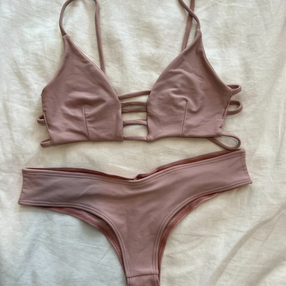 MONTCE SWIM- Dusty Rose Nu Micro Bikini Bottom and Cage Top - Picture 1 of 5